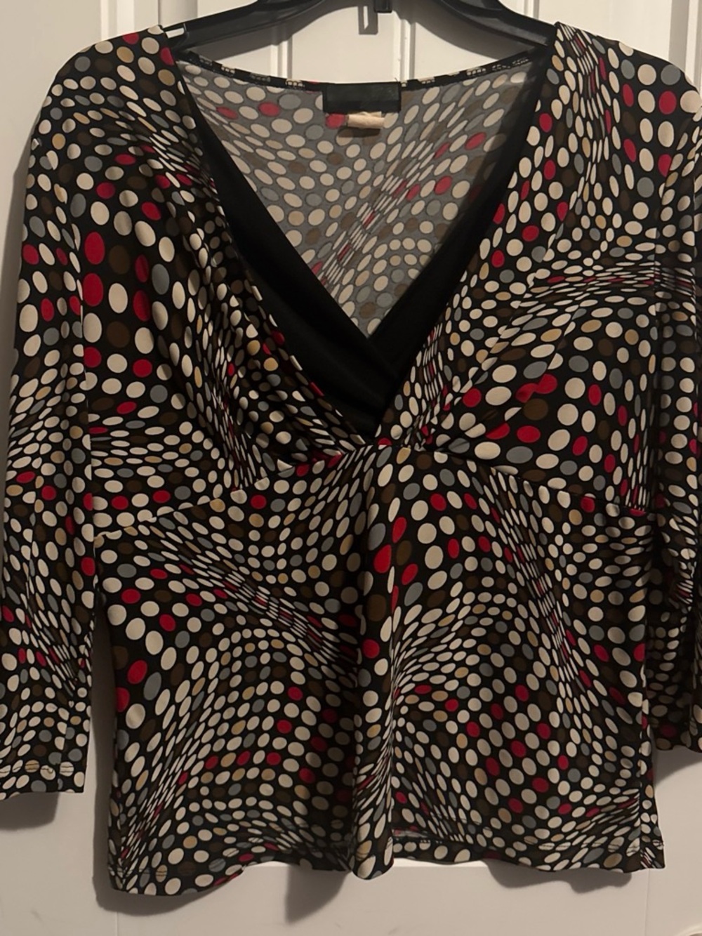 Polka Dot V-Neck Women's Top in Black, White & Red